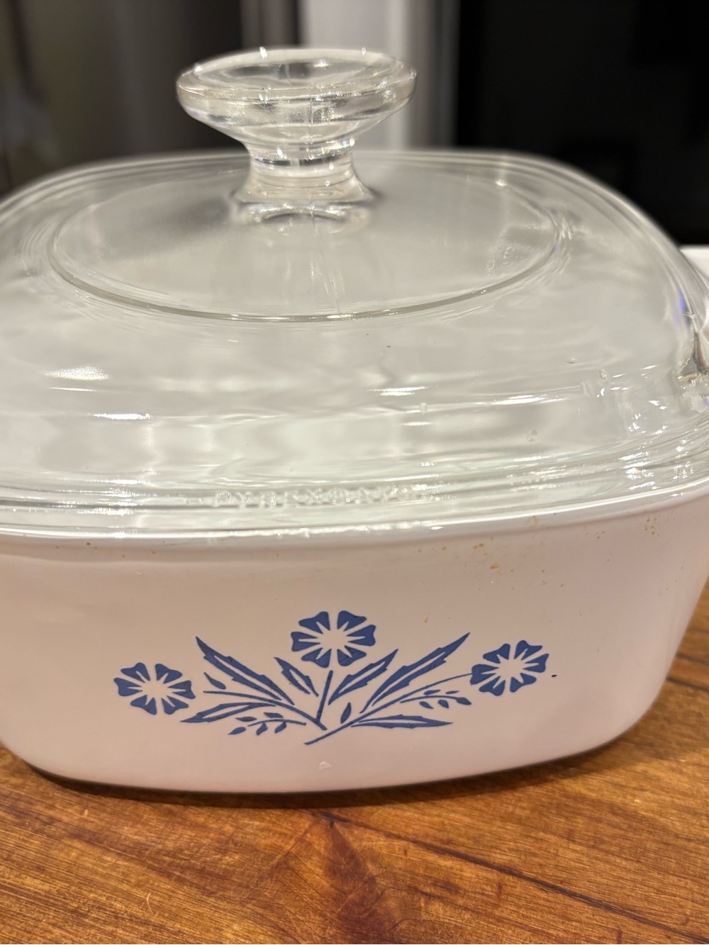 Corningware Blue Cornflower Casserole Dish with Blue Floral Design and Glass Lid